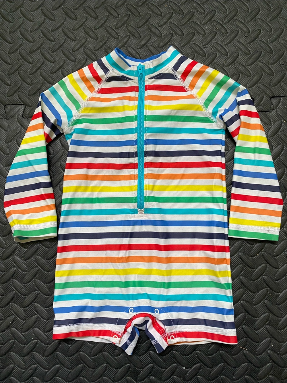 Primary Rainbow Stripe Long-Sleeve Swim Suit - Multicolor Stripes